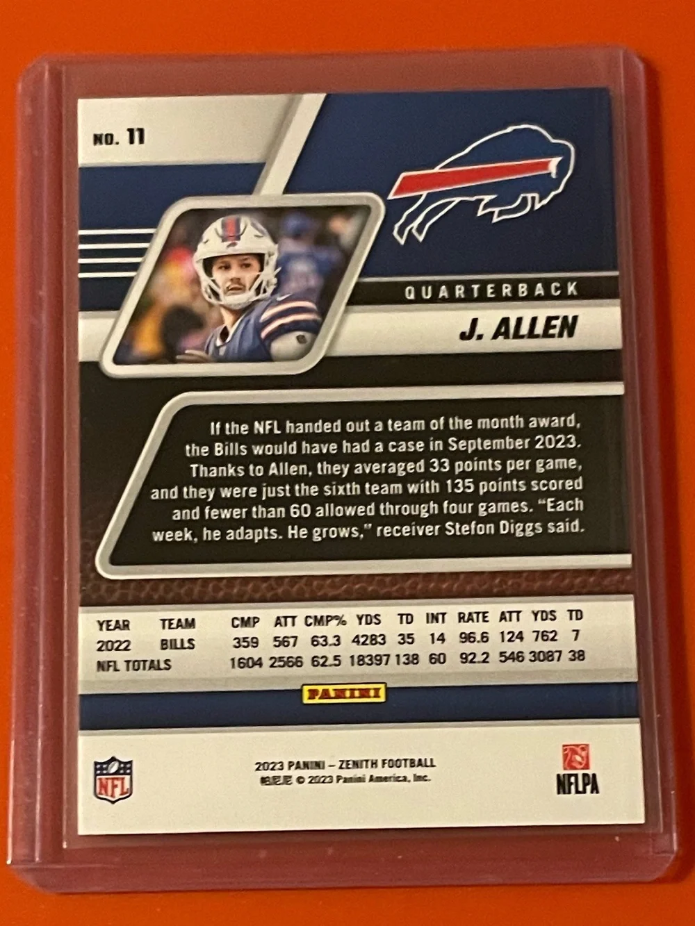 Josh Allen #11 2023 Panini Zenith Football Trading. Card